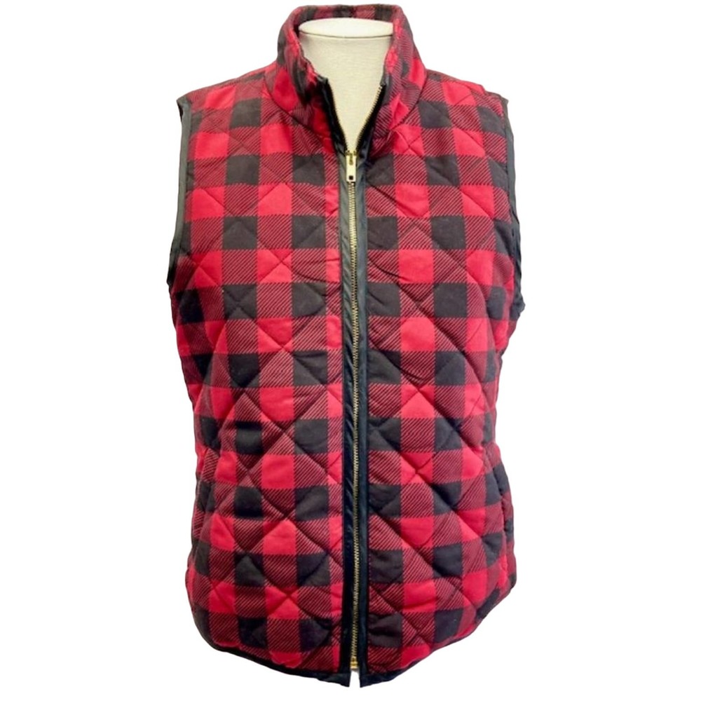Quilted, Red, Plaid Vest with black Lining, and gold toned hardware. (L)